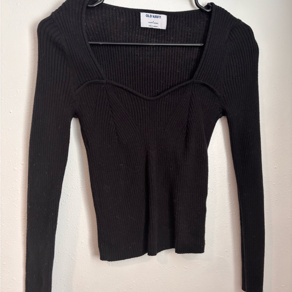 Old Navy Women's Black Ribbed Long Sleeve Top